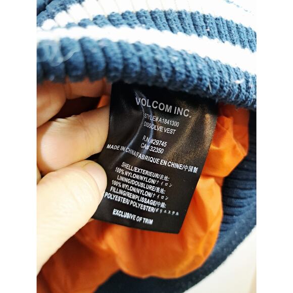 Volcom Men's Navy Brown Orange Puffer Vest Size Medium Outdoor Retro Look - Picture 5 of 6